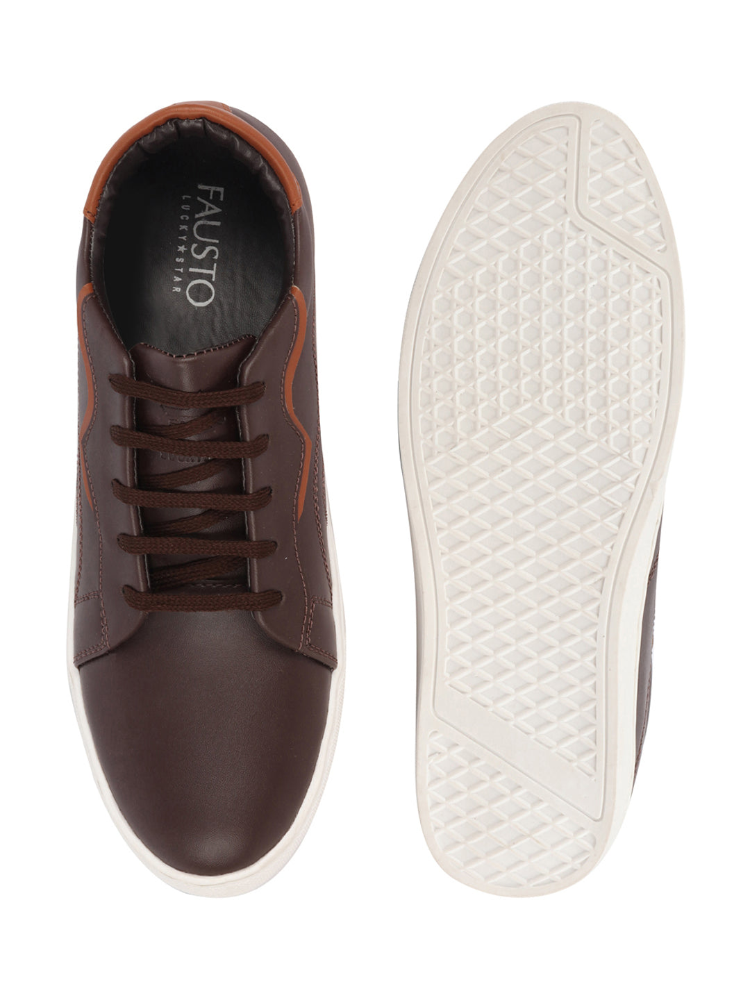 Shop Men Brown Classic Lace Up Elevated Look Sneaker Shoes with Contrast Sole|Low Ankle|Casual Shoe Online.