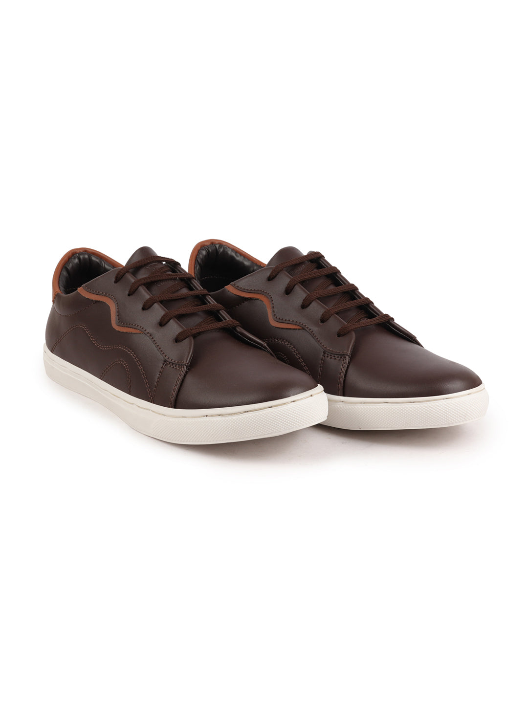 Shop Men Brown Classic Lace Up Elevated Look Sneaker Shoes with Contrast Sole|Low Ankle|Casual Shoe Online.
