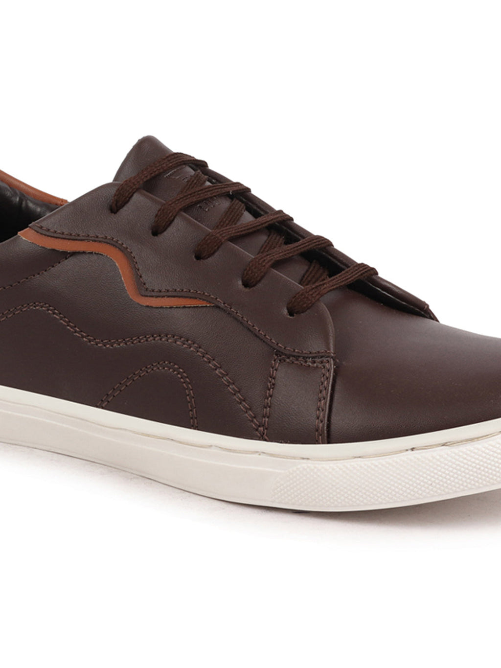 Shop Men Brown Classic Lace Up Elevated Look Sneaker Shoes with Contrast Sole|Low Ankle|Casual Shoe Online.