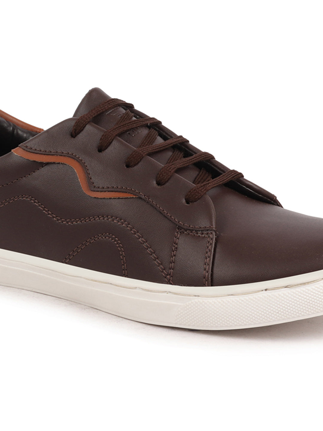 Shop Men Brown Classic Lace Up Elevated Look Sneaker Shoes with Contrast Sole|Low Ankle|Casual Shoe Online.