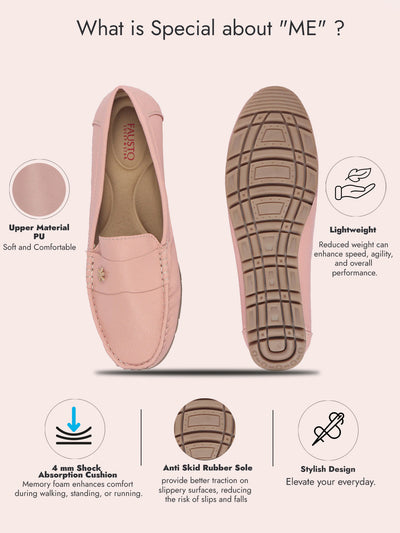 Women Rose Pink Textured Flat Comfortable Lightweight Slip On Loafers|Office Shoe|Slip On Shoe|Anti Skid Rubber Sole