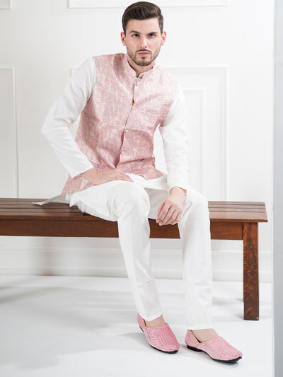 Men Pink Embroidery Sequin Ethnic Slip On Juttis and Mojaris for Wedding|Traditional Sherwani Shoes|Slip-On For Nehru Jackets