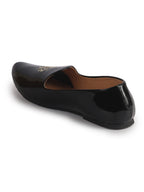 Men Black Patent Glossy Ethnic Embroidered Design Slip On Shiny Juttis & Mojaris For Party|Wedding|Festival