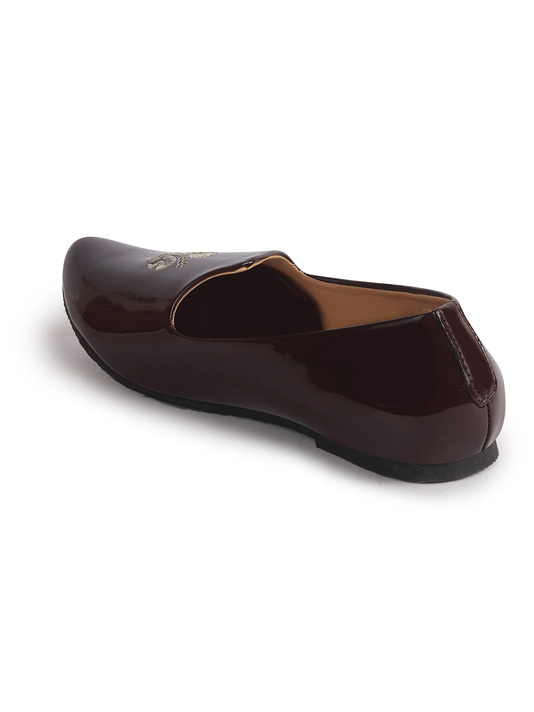 Men Cherry Patent Glossy Ethnic Embroidered Design Slip On Shiny Juttis & Mojaris For Party|Wedding|Festival