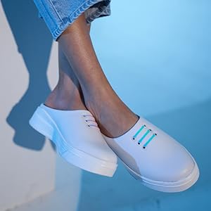 Women Sky Blue Outdoor Fashion Comfort Lace Design Open Back Platform Heel Slip On Casual Shoes