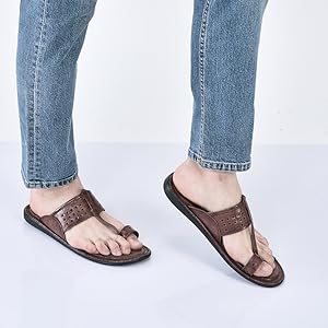 Men Brown Casual Outfit Kolhapuri Toe Ring Strap Ortho Slippers|Memory Cushioned Footbed|Ultra Lightweight and Comfort Slip On Slipper