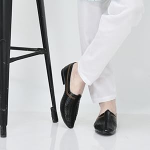 Men Brown Laser Cut Design Stitched Ethnic Party Slip On Juttis and Mojaris