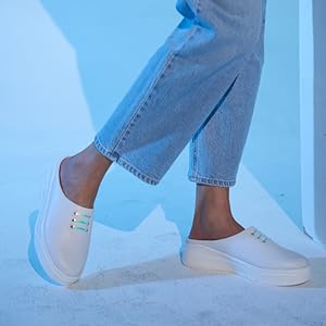 Women Sky Blue Outdoor Fashion Comfort Lace Design Open Back Platform Heel Slip On Casual Shoes