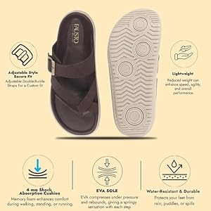 Men Brown Toe Ring Criss Cross Buckle Strap Side Stitched Waterproof Summer Slip On Sandals|Comfort Sole|Lightweight Slippers for Rainy Monsoon Season