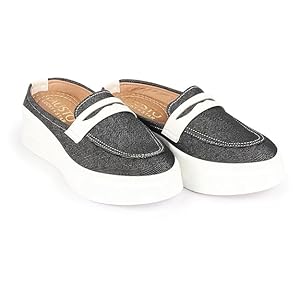 Women Navy Blue Fashion Outdoor Height Enhancer Open Back Slip On Upper Denim Casual Shoes