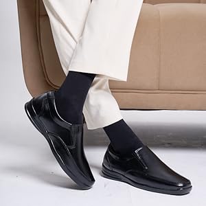 Shop Men's Black Formal Office Leather Slip On Shoes Online – FAUSTO.in