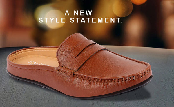 Men Black Slip On Back Open Stitched Mules Casual Shoes