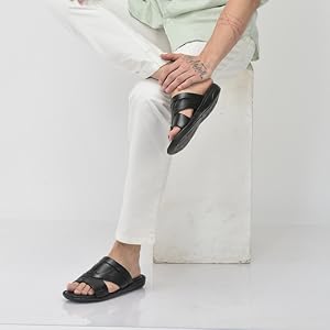FAUSTO Men White Open Toe Broad Feet Slipper With Memory Cushion|Comfortable Gents Slipper|Sandals For Kurta