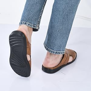Men Tan Daily Indoor Outdoor Comfort Stitched Design Open Toe Slip On Slipper