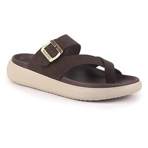 Men Brown Toe Ring Criss Cross Buckle Strap Side Stitched Waterproof Summer Slip On Sandals|Comfort Sole|Lightweight Slippers for Rainy Monsoon Season