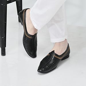 Men Brown Laser Cut Design Stitched Ethnic Party Slip On Juttis and Mojaris