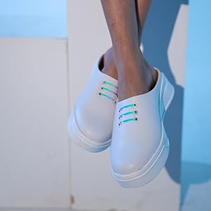 Women Sky Blue Outdoor Fashion Comfort Lace Design Open Back Platform Heel Slip On Casual Shoes