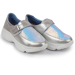 Women Silver Stylish Hook & Loop Sneakers