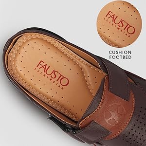 Men Brown Back Open Laser Cut Design Slip On Sandal with Ankle Strap
