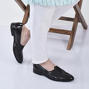 Men Brown Party Ethnic Patent Textured Print Slip On Juttis and Mojaris|Wedding Slip On Shoes|Evening Comfort Insole Mojaris