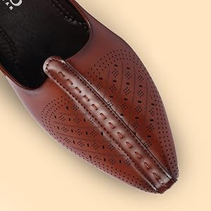 Men Brown Laser Cut Design Ethnic Slip On Wedding Juttis and Mojaris