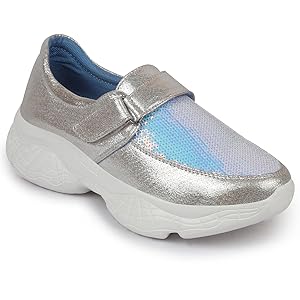 Women Silver Stylish Hook & Loop Sneakers