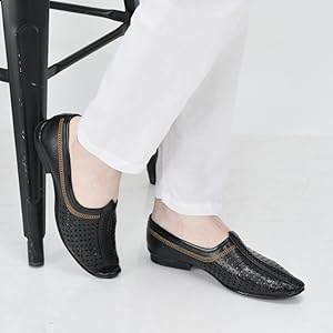 Men Brown Laser Cut Design Stitched Ethnic Party Slip On Juttis and Mojaris