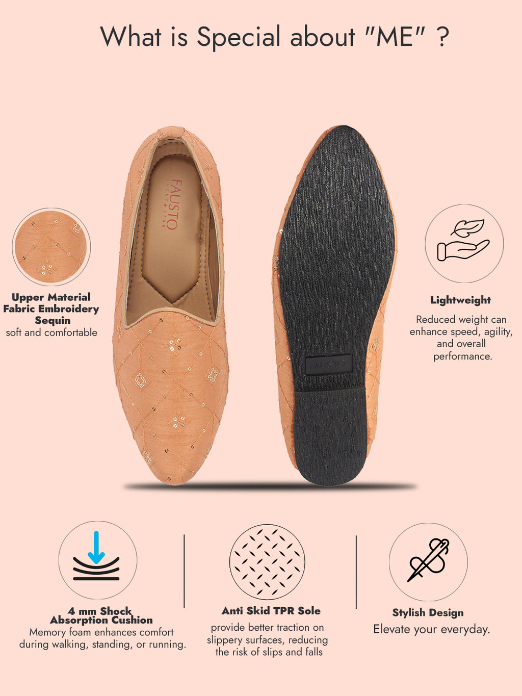 men orange embroidery sequin ethnic slip on juttis and mojaris for wedding