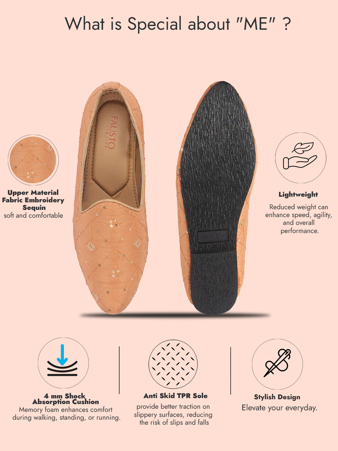 men orange embroidery sequin ethnic slip on juttis and mojaris for wedding