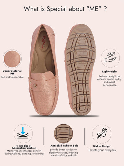 Women Metal Copper Textured Flat Comfortable Lightweight Slip On Loafers|Office Shoe|Slip On Shoe|Anti Skid Rubber Sole