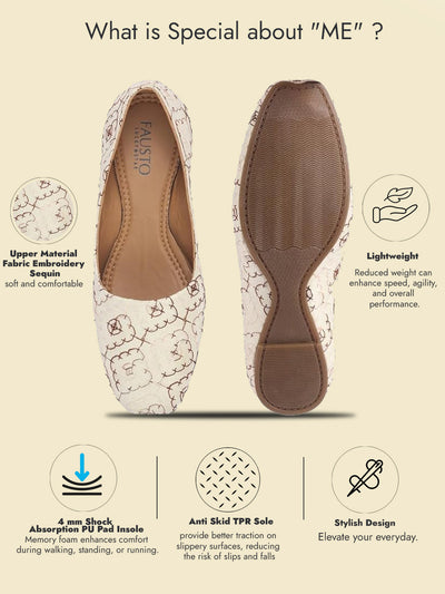 Women White Brown Embroidered Ethnic Slip On Juttis and Mojaris for Bride|Traditional Wedding Punjabi Jutti for Anarkali Kurta and Lehenga|Bridal Slip On Shoes