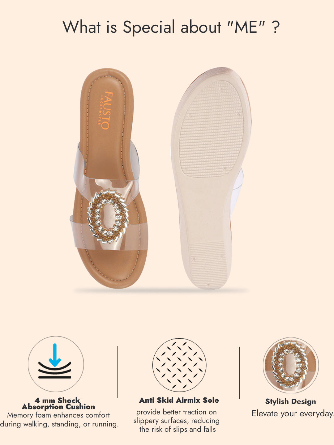 Women Light Brown Open Toe Transparent Strap with Ring Buckle Height Enhancer Slip On Wedges|Sandals for Work|Office Wear