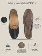 Women Black Comfortable Broad Feet Flat Slip On Ballerina Shoes|Office Shoe|Slip On Shoe|Memory Cushion Sole