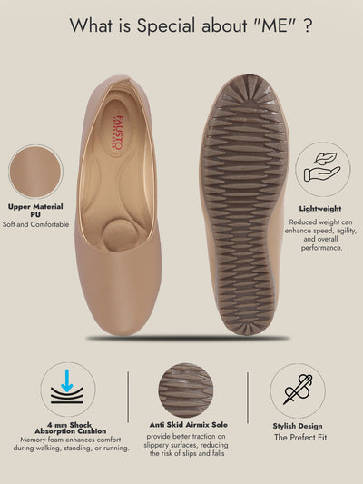 Women Light Brown Comfortable Broad Feet Flat Slip On Ballerina Shoes|Office Shoe|Slip On Shoe|Memory Cushion Sole