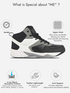 men grey high top colorblocked chunky classic lace up sneakers|breathable basketball shoes with memory cushion|anti skid comfort grip sole