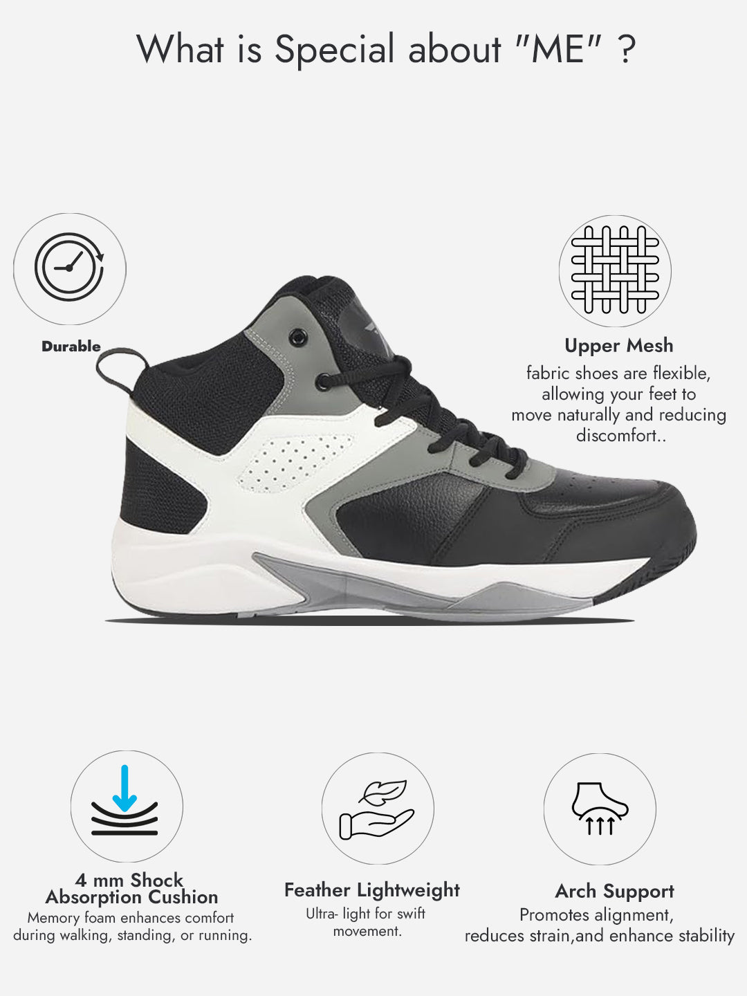 men grey high top colorblocked chunky classic lace up sneakers|breathable basketball shoes with memory cushion|anti skid comfort grip sole