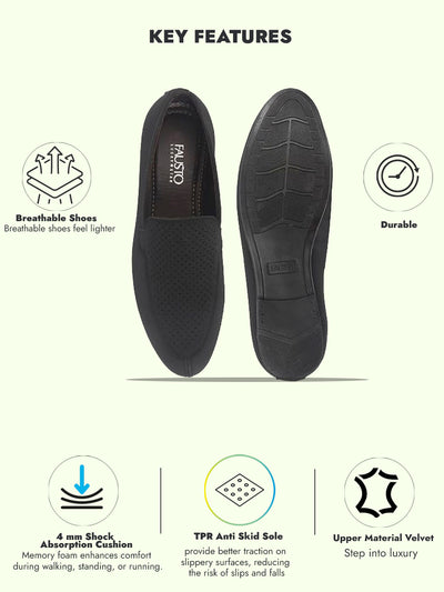 Men Black Formal Velvet Slip On Shoes for Party|Wedding Shoes|Casual Slip On Shoe