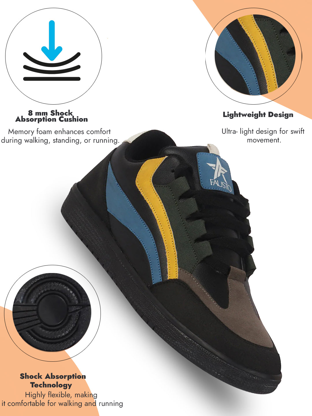 men black colorblocked low top classic lace-up sneaker shoes