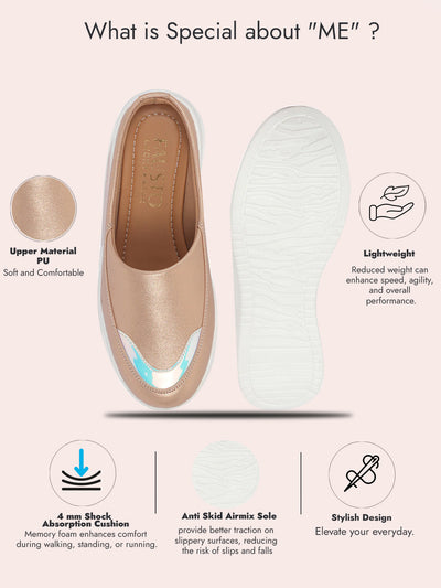 Women Rose Gold Classic Height Enhancer Embellished Back Open Slip On Mule Shoes|All Season Casual Slip On Shoe