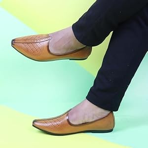Men Brown Laser Cut Design Ethnic Slip On Wedding Juttis and Mojaris