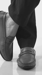 Men Black Casual Slip-On Flexible Moc Toe Penny Loafers|All Day Comfort Cushioned Insole Driving Shoe|Semi-Formal Outfits, Daily Office Wear