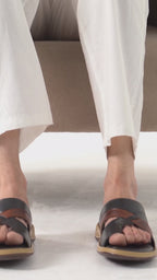 Men Tan Toe Ring Broad Feet Criss Cross Design Summer Slip On Slippers|Dress Sandals Slip On|Anti Skid Sole