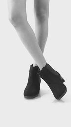 Women Cheeku Flared Heel High Ankle Suede Leather Classic Winter Buckle Strap Chelsea Boots