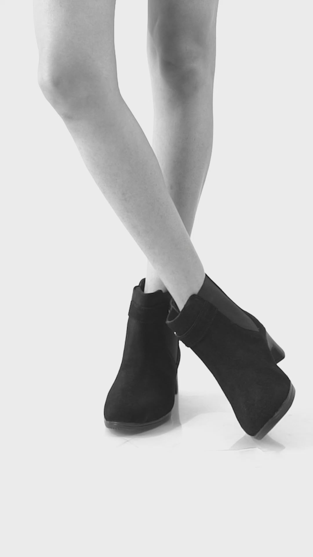 Women Cheeku Flared Heel High Ankle Suede Leather Classic Winter Buckle Strap Chelsea Boots