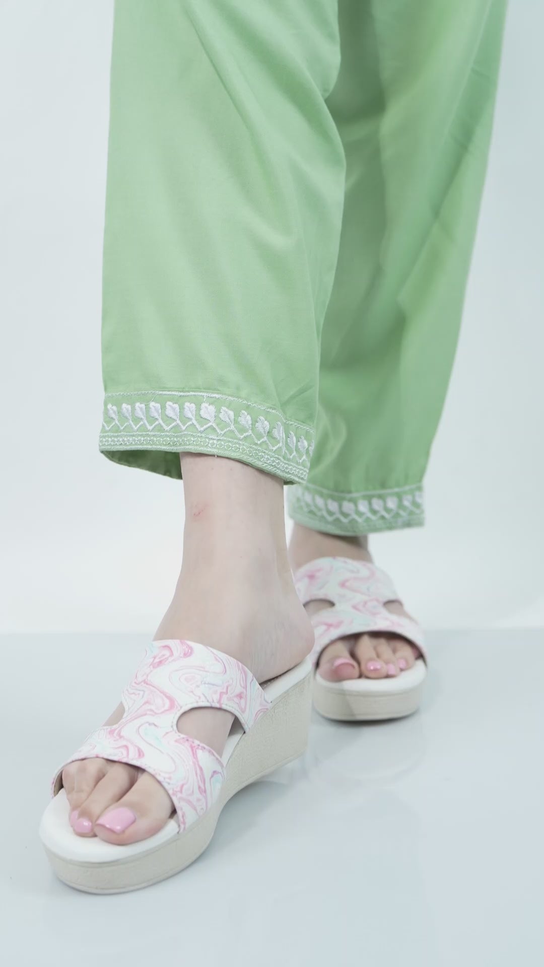 Women Pink Open Toe Printed Height Enhancer Slip On Wedges|Slipper Sandals for Work|Office Wear