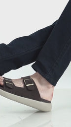 Men Brown Open Toe Buckle Strap Stitched Waterproof Sandals|Soft Cushioned Insole|Summer Slip-On Slipper|Perfect For Monsoon Rainy Season