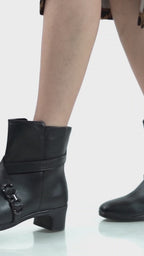 Women Black High Ankle Elegant Slip On Winter Boots|Flared Heel Casual Shoes for Work|Office