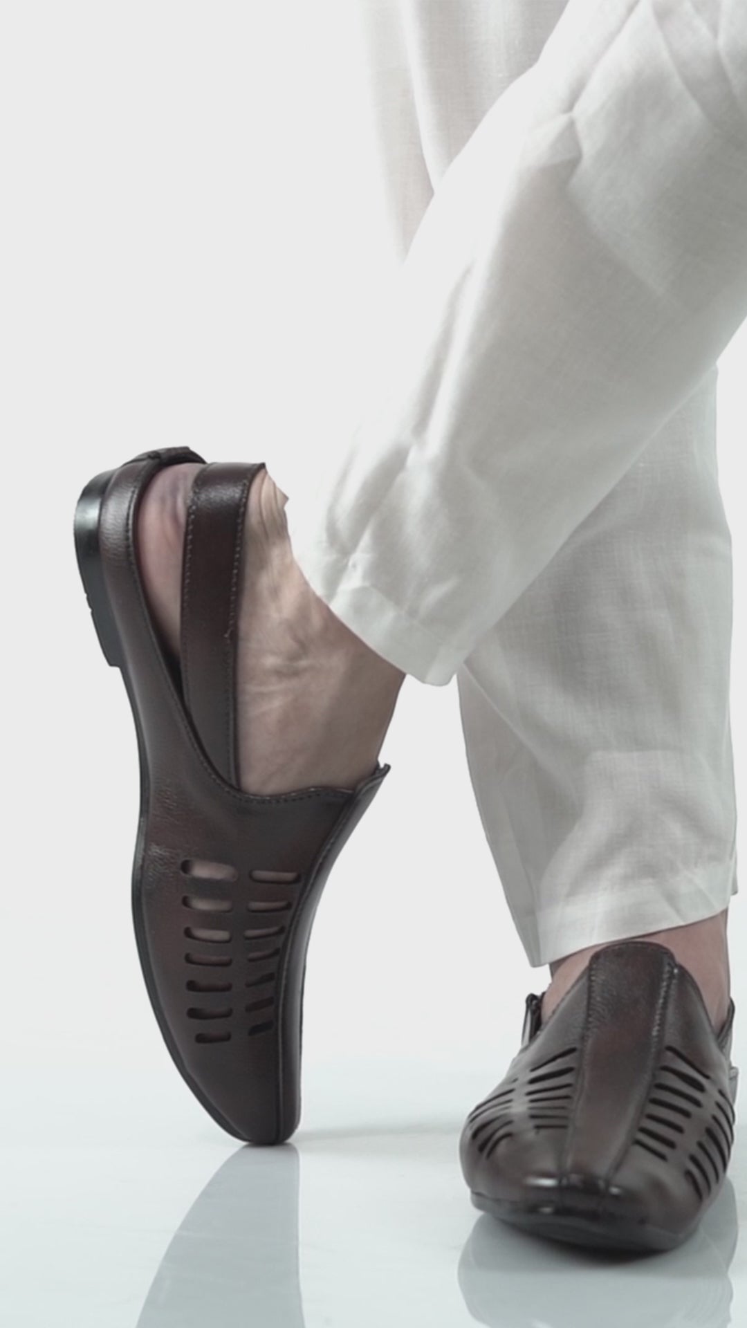 Men Black Back Open Ethnic Hook and Loop Jutis and Mojaris|Classic Perforated Slip Ons for Wedding, Festive Kurta Set|Cushioned Insole Comfort
