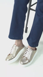 Women Black Back Open Glitter Mule Sneakers with Lace-Up Front|White Platform Sole Slip On Shoe|Memory Cushioned Insole
