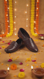 Men Tan Laser Cut Design Side Open Broad Feet Ethnic Party Slip On Juttis and Mojaris
